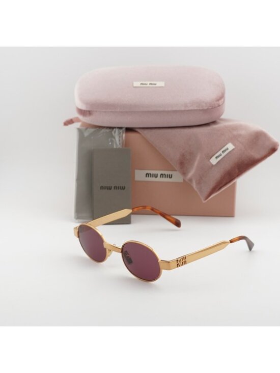 Miu Miu MUB51S 7OE30Y Sunglasses Brass Oval Frame, Dark Violet Lenses main image 7